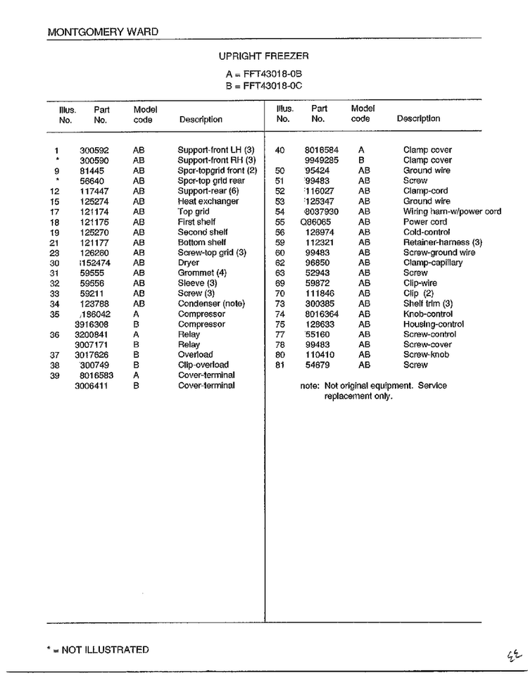 Upright Freezer Page 4 Diagram and Parts List for 43018C  Frigidaire Freezer