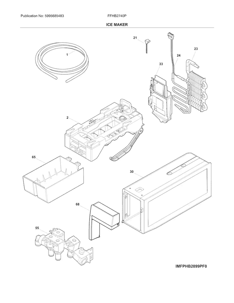 Ice Maker Diagram and Parts List for FFHB2740PPDA  Frigidaire Refrigerator