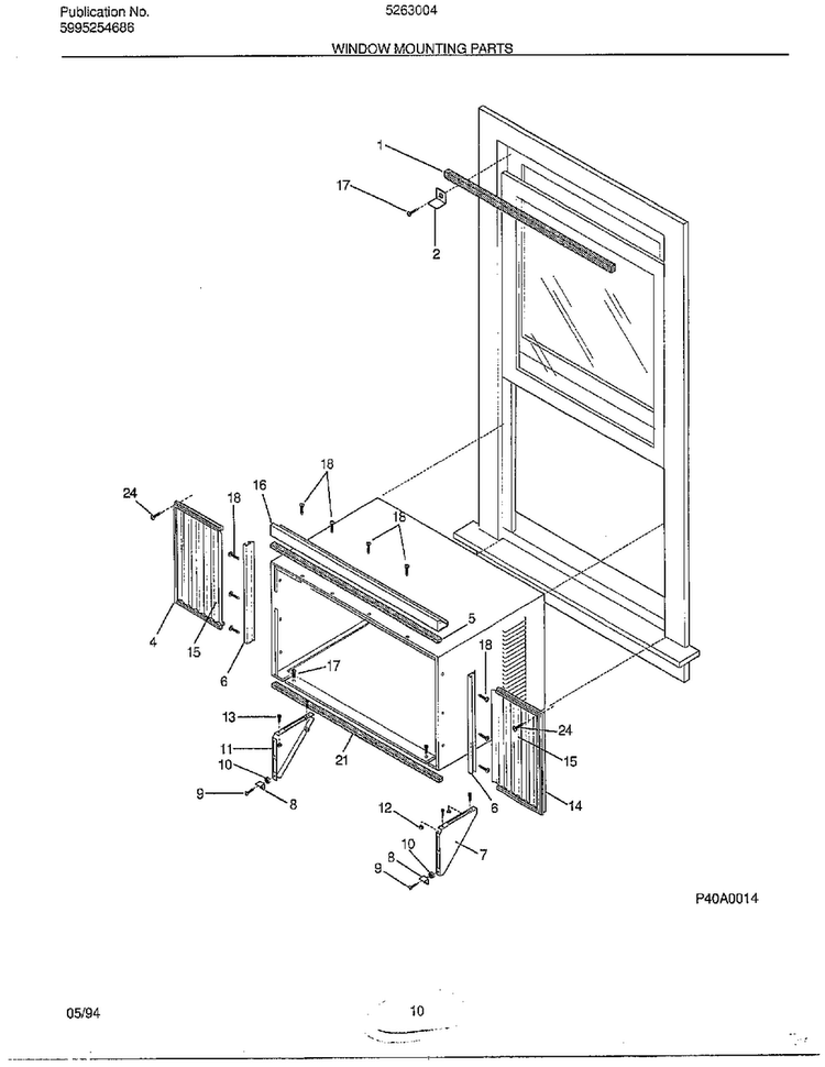 Window Mounting Parts Diagram and Parts List for 5263004B  Frigidaire Air Conditioner