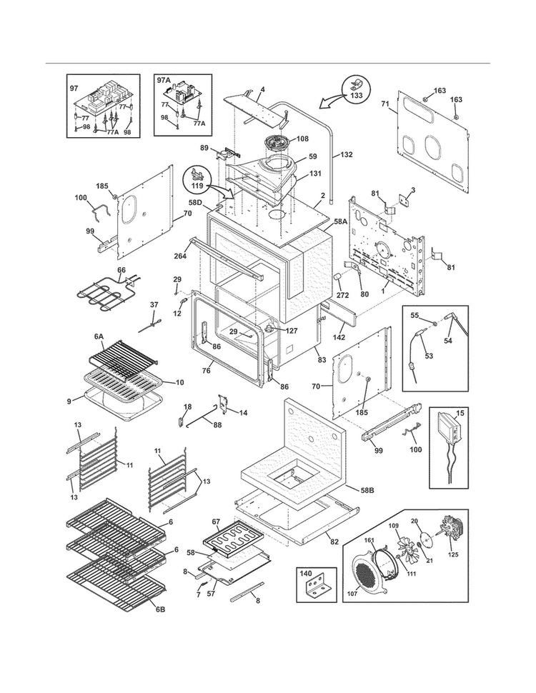 Upper Oven Diagram and Parts List for EW27EW65GS8  Electrolux Wall Oven