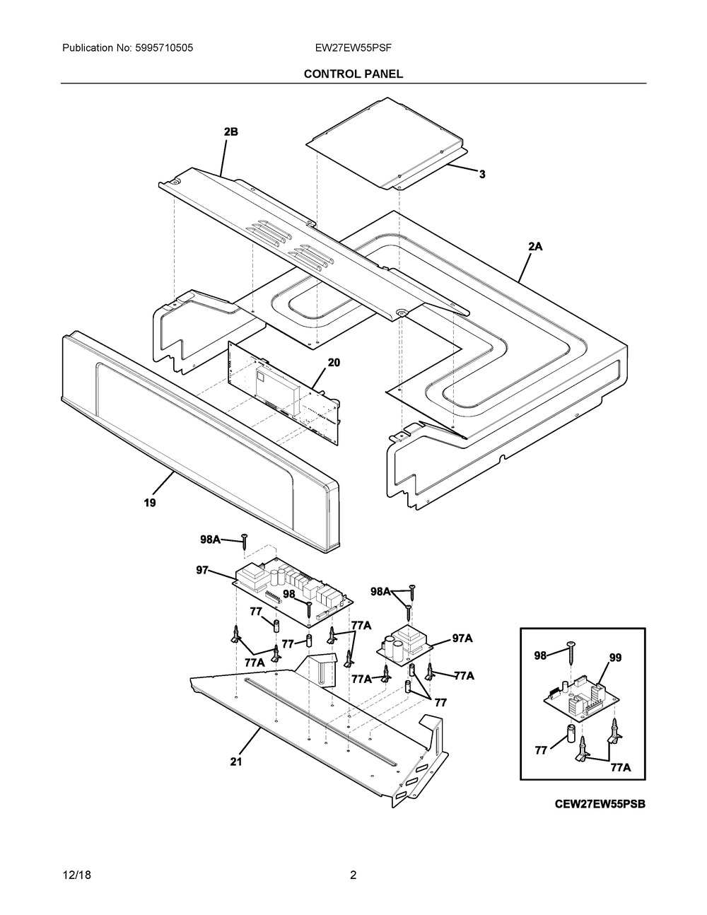 Control Panel Diagram and Parts List for EW27EW55PSF  Frigidaire Wall Oven