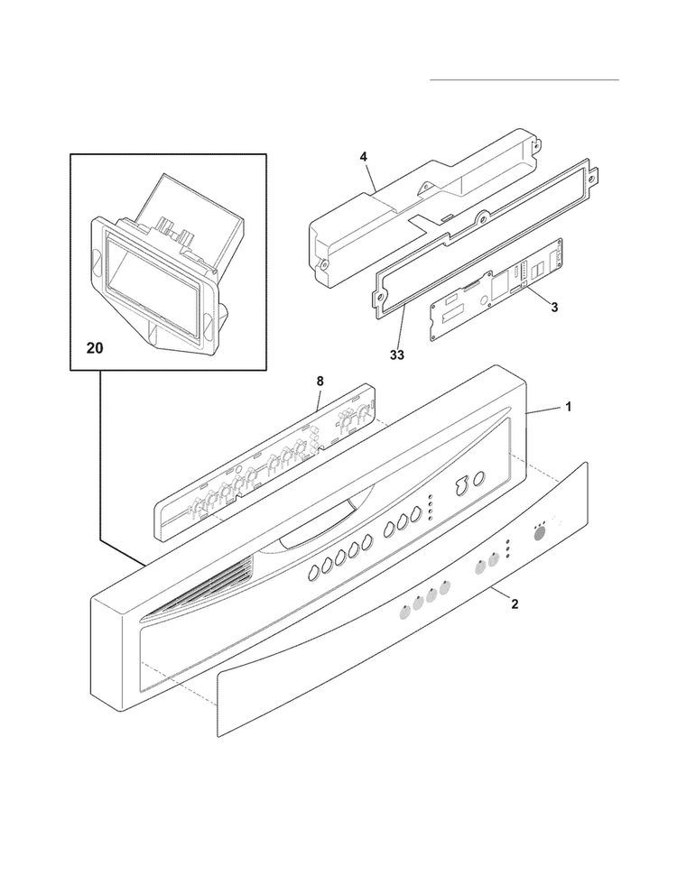 Control Panel Diagram and Parts List for FDB1100RHQ3A  Frigidaire Dishwasher