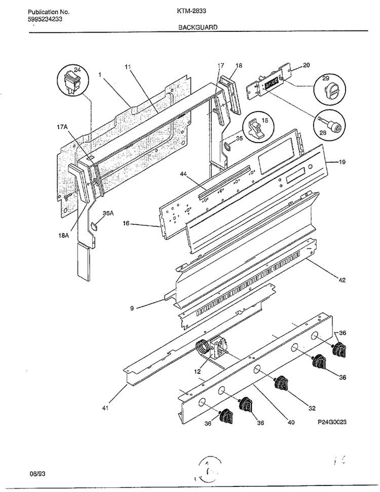 Backguard Diagram and Parts List for 2833-80B  Frigidaire Range
