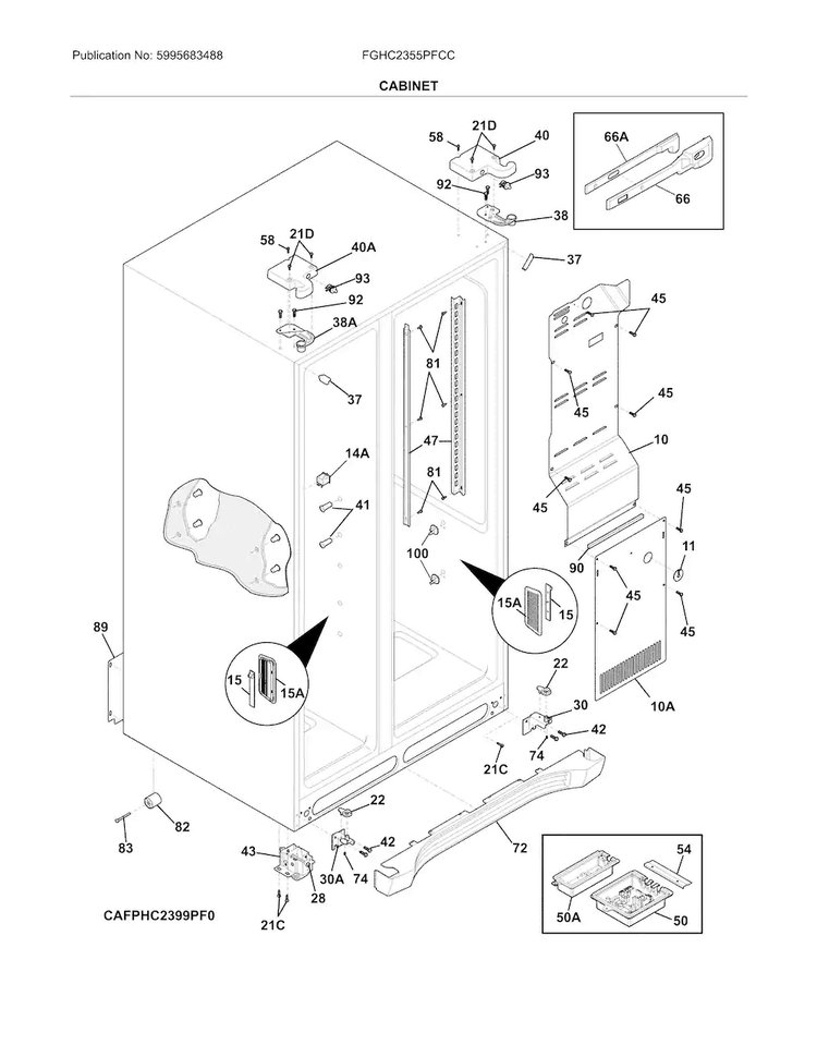 Cabinet Diagram and Parts List for FGHC2355PFCC  Frigidaire Refrigerator