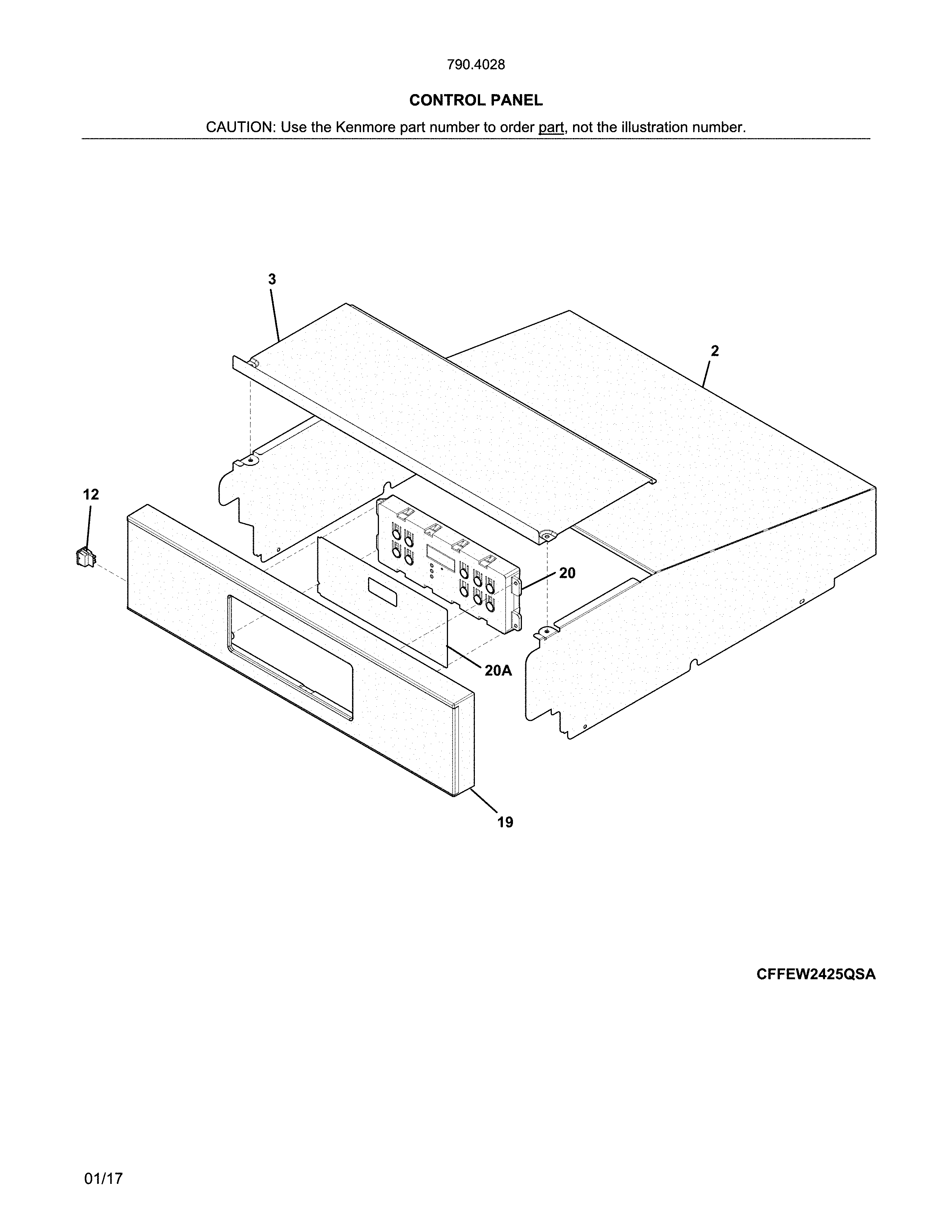 Control Panel Diagram and Parts List for 79040289411  Kenmore Wall Oven