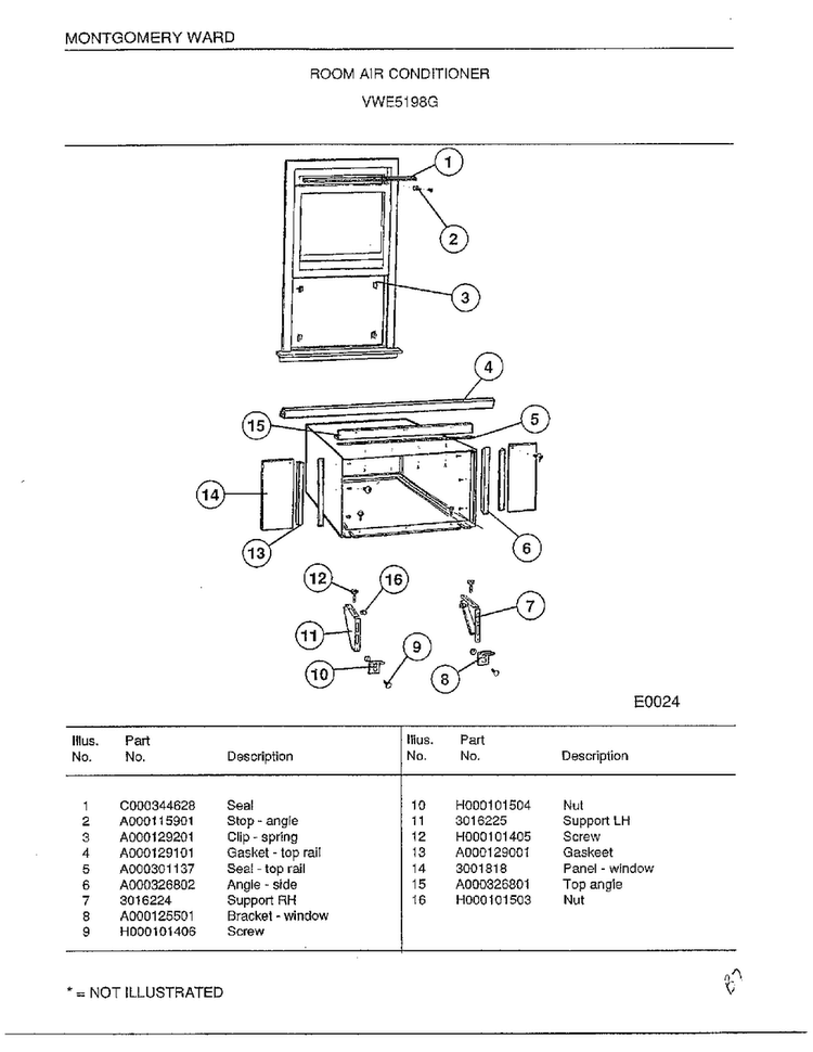 Room Air Conditioner Page 5 Diagram and Parts List for 5198G  Frigidaire Air Conditioner