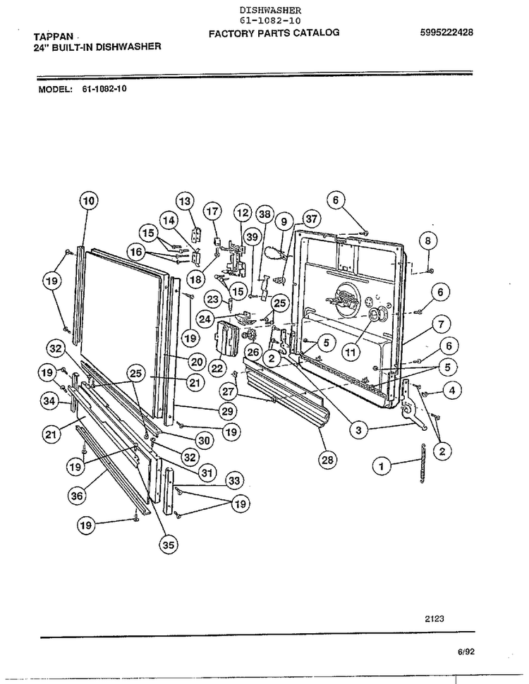 24" Built-in Dishwasher Page 3 Diagram and Parts List for 61-1082-10  Tappan Dishwasher
