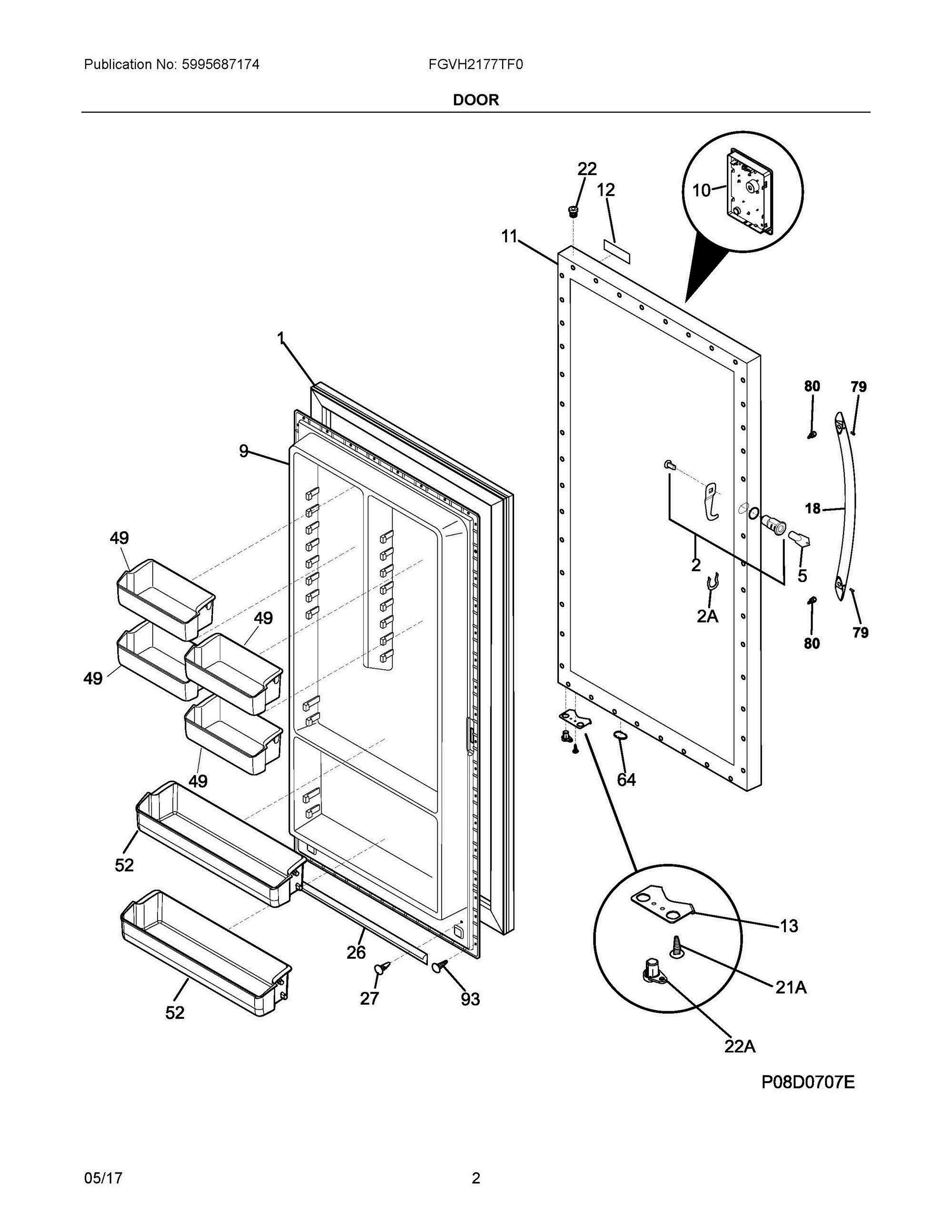 02 - DOOR Diagram and Parts List for FGVH2177TF0  Frigidaire Freezer