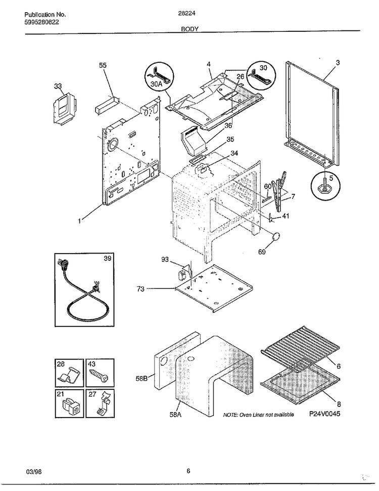 Body Diagram and Parts List for 282240C  Frigidaire Range