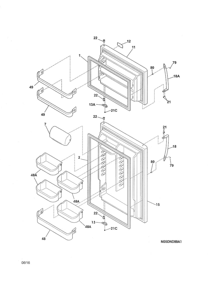 Door Diagram and Parts List for LGHT2137NF4  Frigidaire Refrigerator