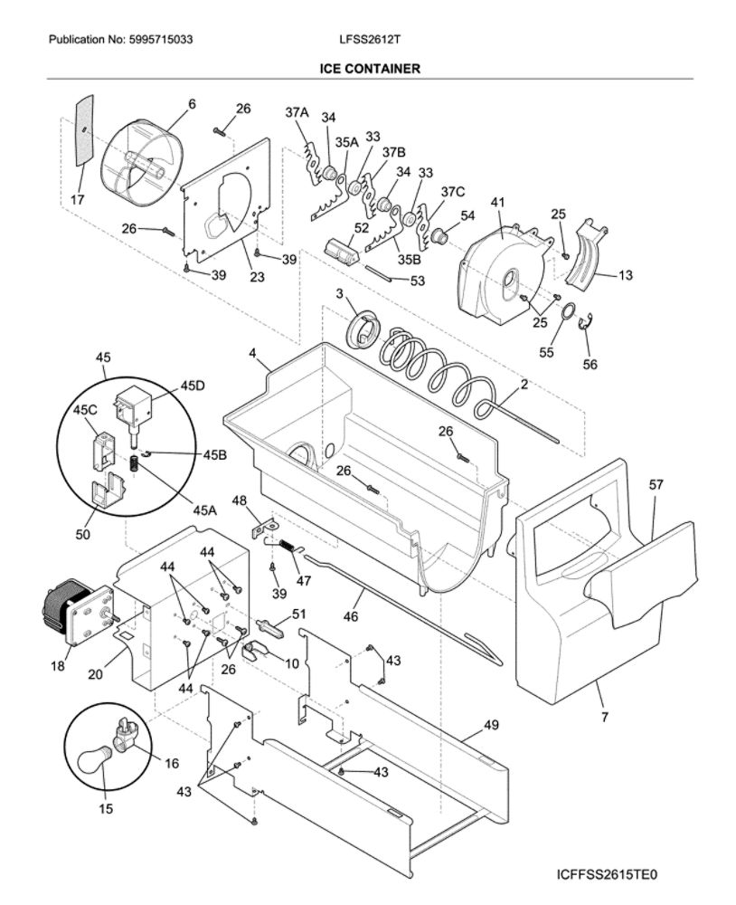 Container Diagram and Parts List for LFSS2612TE1  Frigidaire Refrigerator