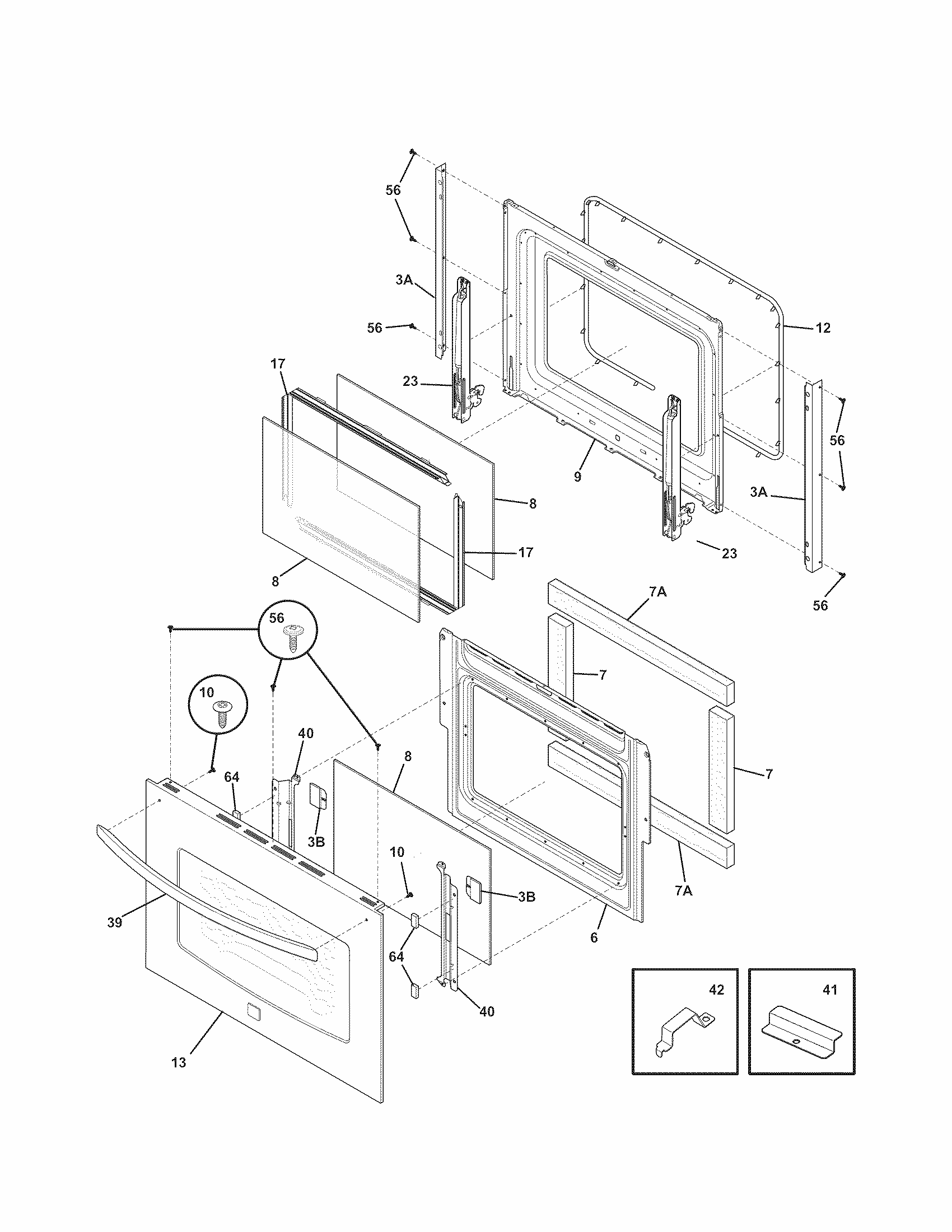 Door Diagram and Parts List for 79048783900  Kenmore Wall Oven