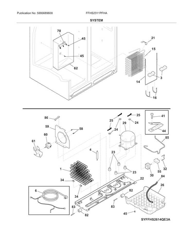 System Diagram and Parts List for FFHS2311PFHA  Frigidaire Refrigerator