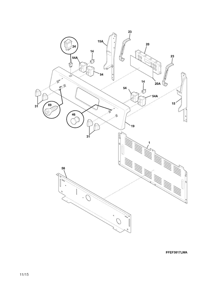 Backguard Diagram and Parts List for TEF351EWP  Tappan Range