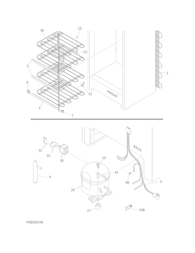 System Diagram and Parts List for FFFU13M1QWB  Frigidaire Freezer