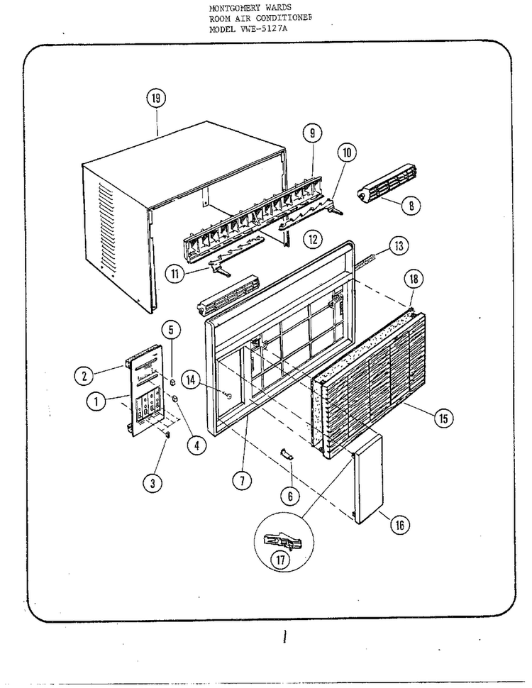 Room Air Conditioner Diagram and Parts List for 5127A  Frigidaire Air Conditioner