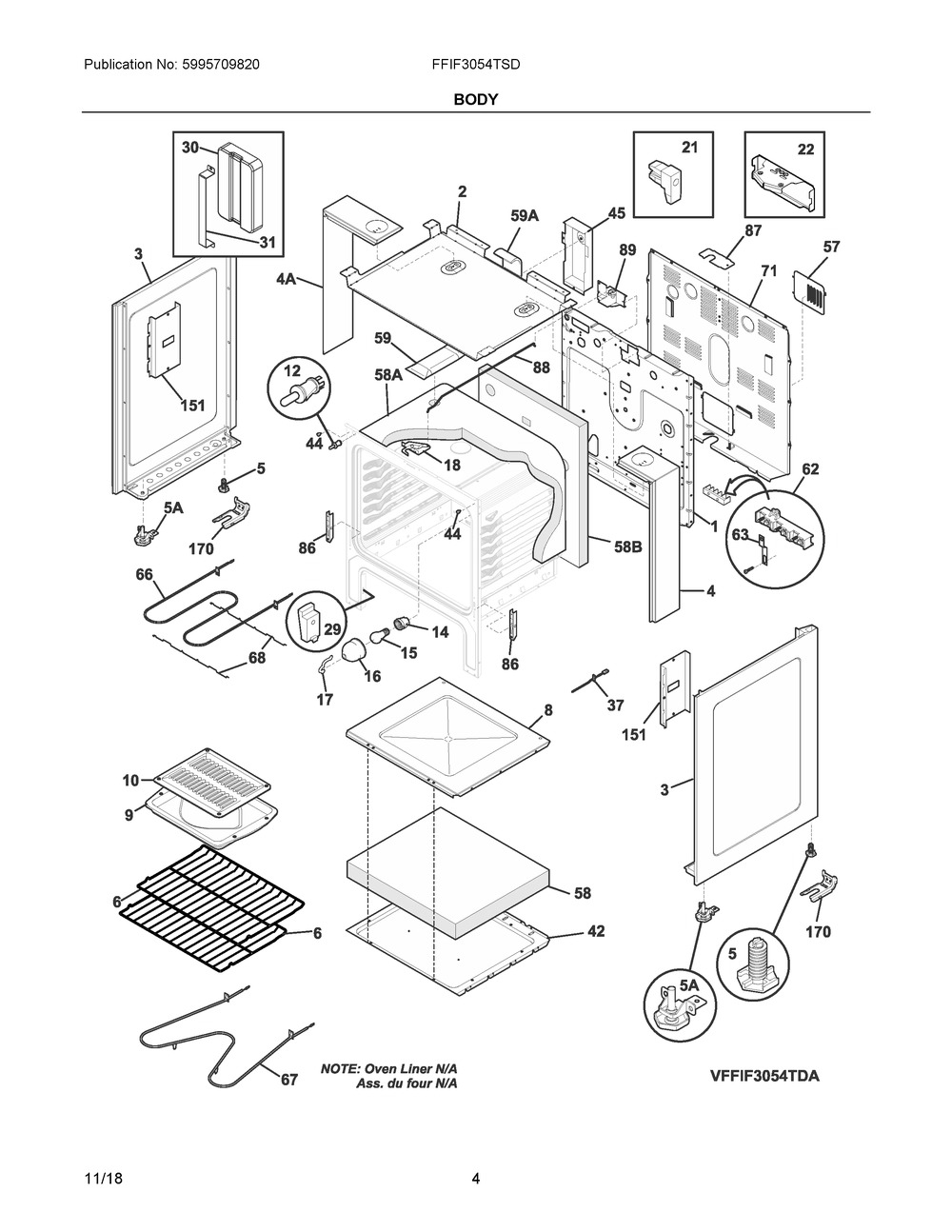 Body Diagram and Parts List for FFIF3054TSD  Frigidaire Range