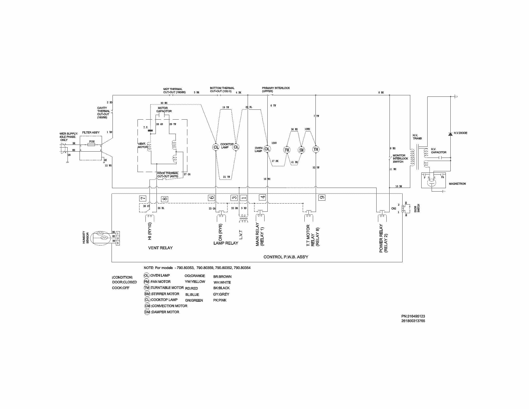 Wiring Diagram Diagram and Parts List for 79080354310  Kenmore Microwave