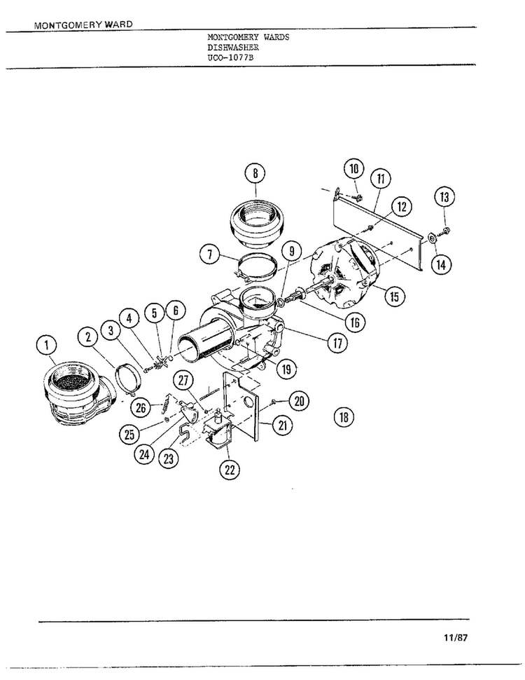 Dishwasher Page 12 Diagram and Parts List for 1077B  Frigidaire Dishwasher