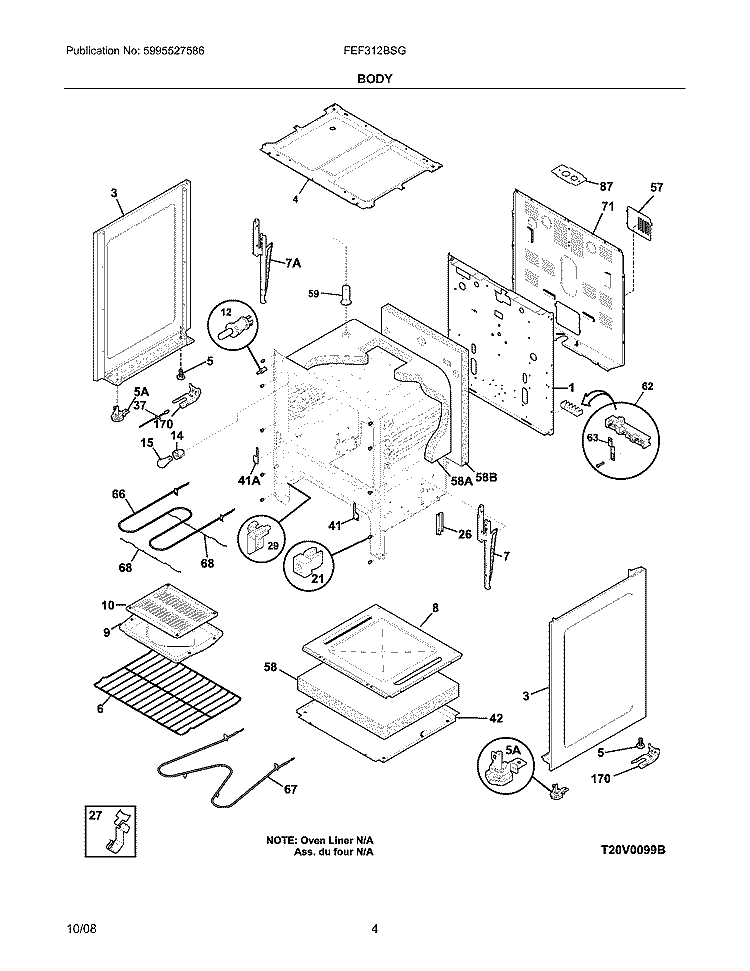 BODY Diagram and Parts List for FEF312BSG  Frigidaire Range