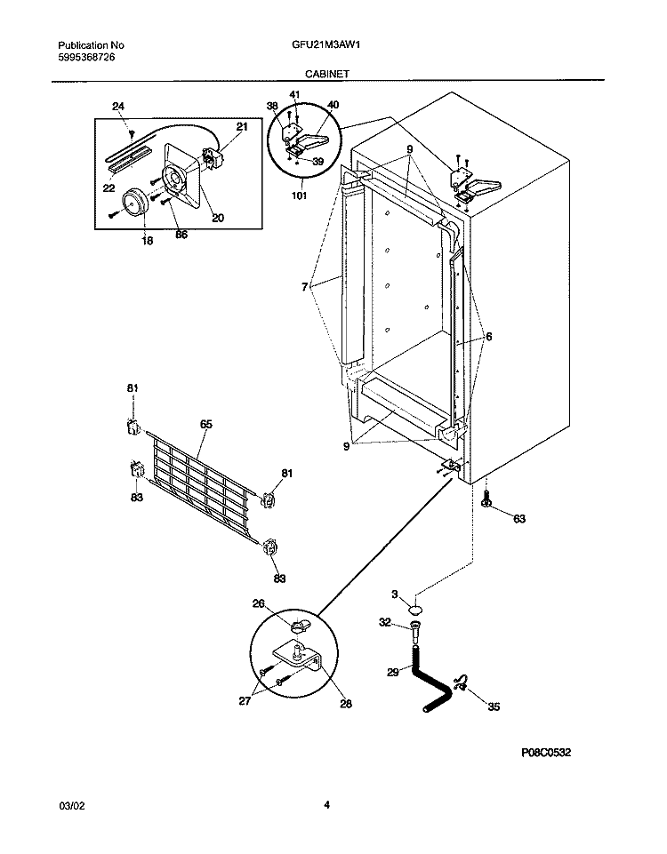 CABINET Diagram and Parts List for GFU21M3AW1  Gibson Freezer