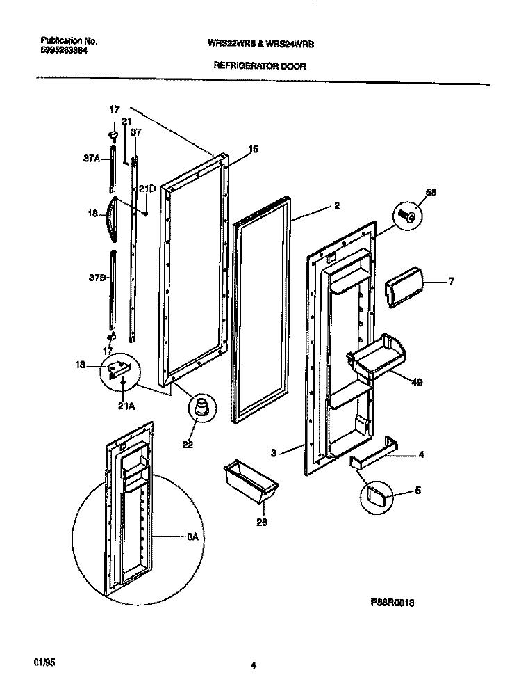 REFRIGERATOR DOOR Diagram and Parts List for WRS22WRBW1  Frigidaire Refrigerator
