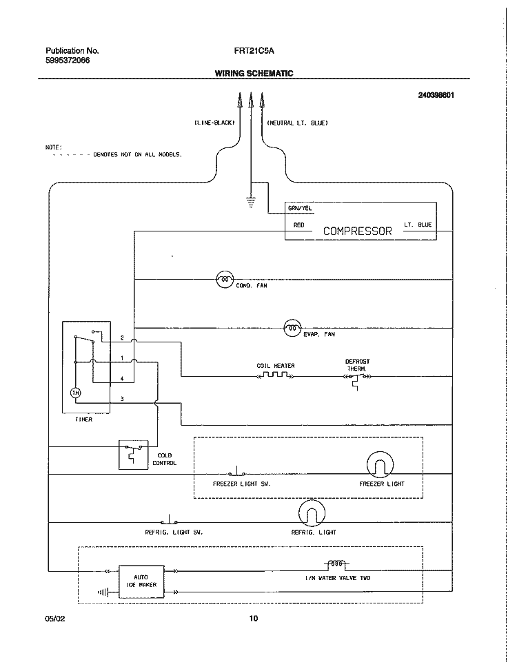 WIRING SCHEMATIC Diagram and Parts List for FRT21C5AQ5  Frigidaire Refrigerator