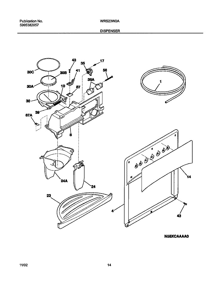 DISPENSER Diagram and Parts List for WRS23W0AW5  Westinghouse Refrigerator