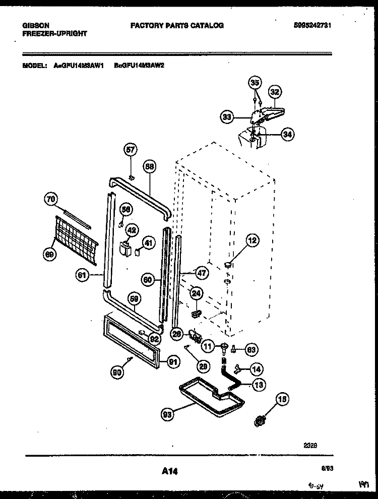 CABINET PARTS Diagram and Parts List for GFU14M3AW1  Gibson Freezer
