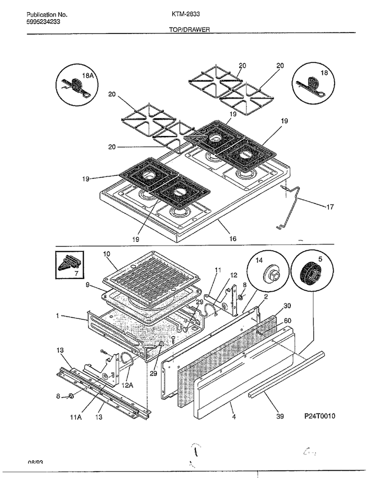 Top/drawer Diagram and Parts List for 2833-80B  Frigidaire Range