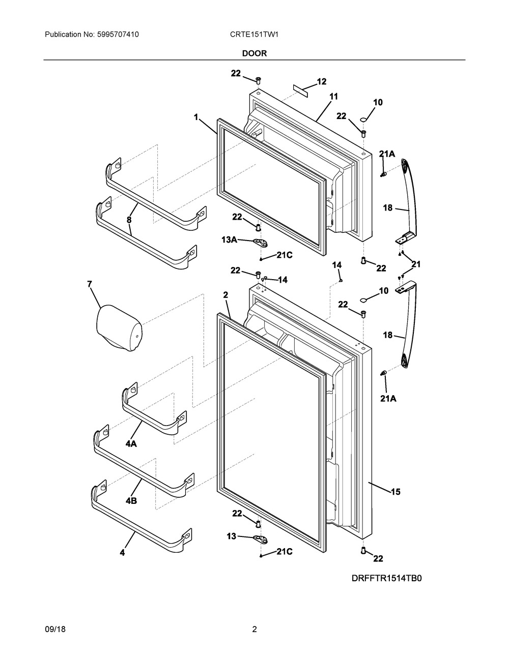 Door Diagram and Parts List for CRTE151TW1  Frigidaire Refrigerator