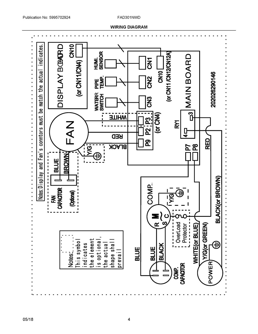 Wiring Diagram Diagram and Parts List for FAD301NWDE0  Frigidaire Dehumidifier