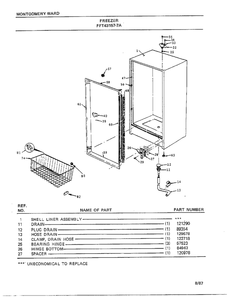 Freezer Page 5 Diagram and Parts List for 43157A-7  Frigidaire Freezer