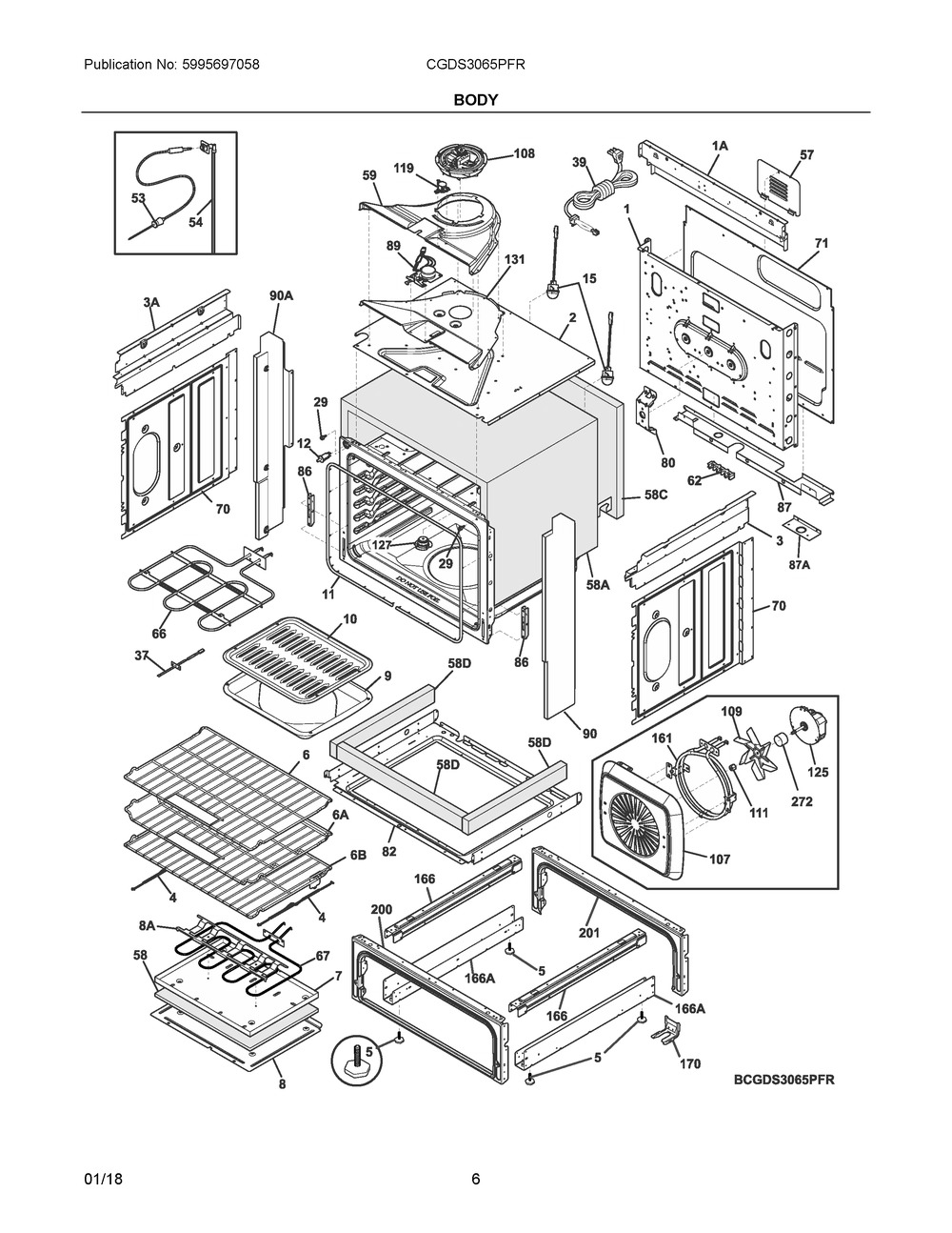 Body Diagram and Parts List for CGDS3065PFR  Frigidaire Range