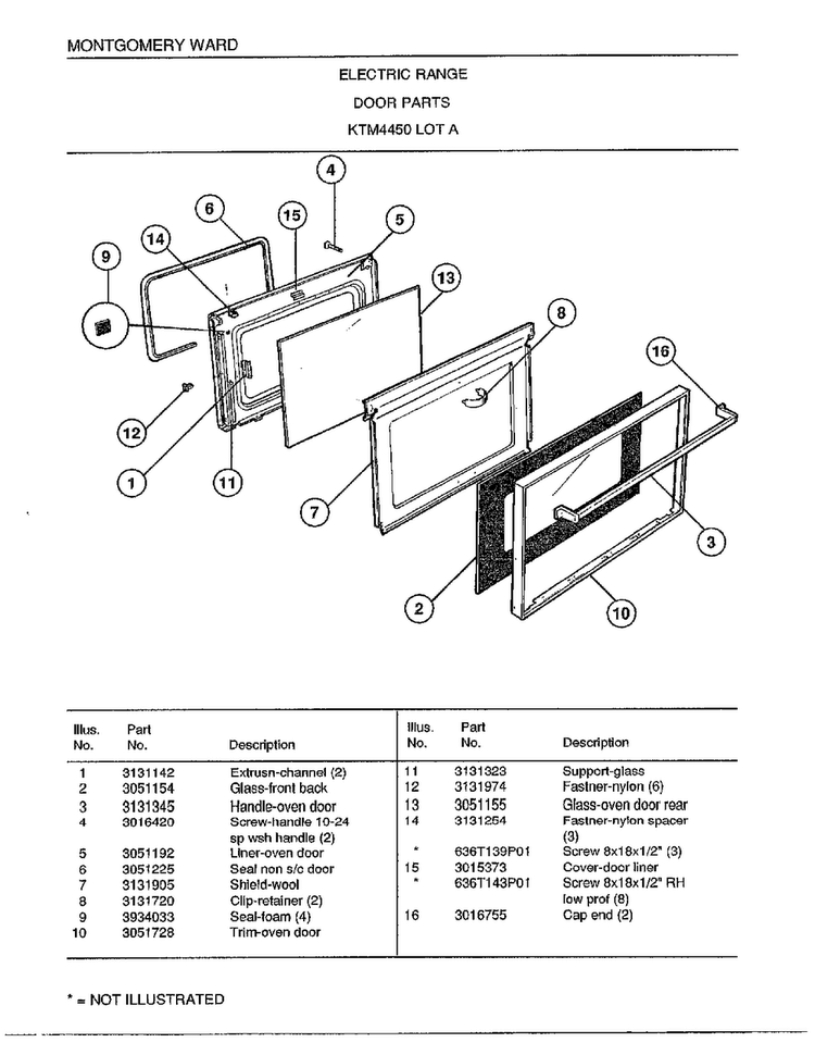 Electric Range/door Parts Diagram and Parts List for 4450A  Frigidaire Range