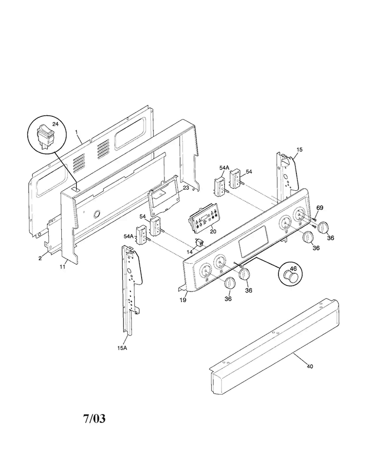Backguard Diagram and Parts List for FEF365CGSD  Frigidaire Range