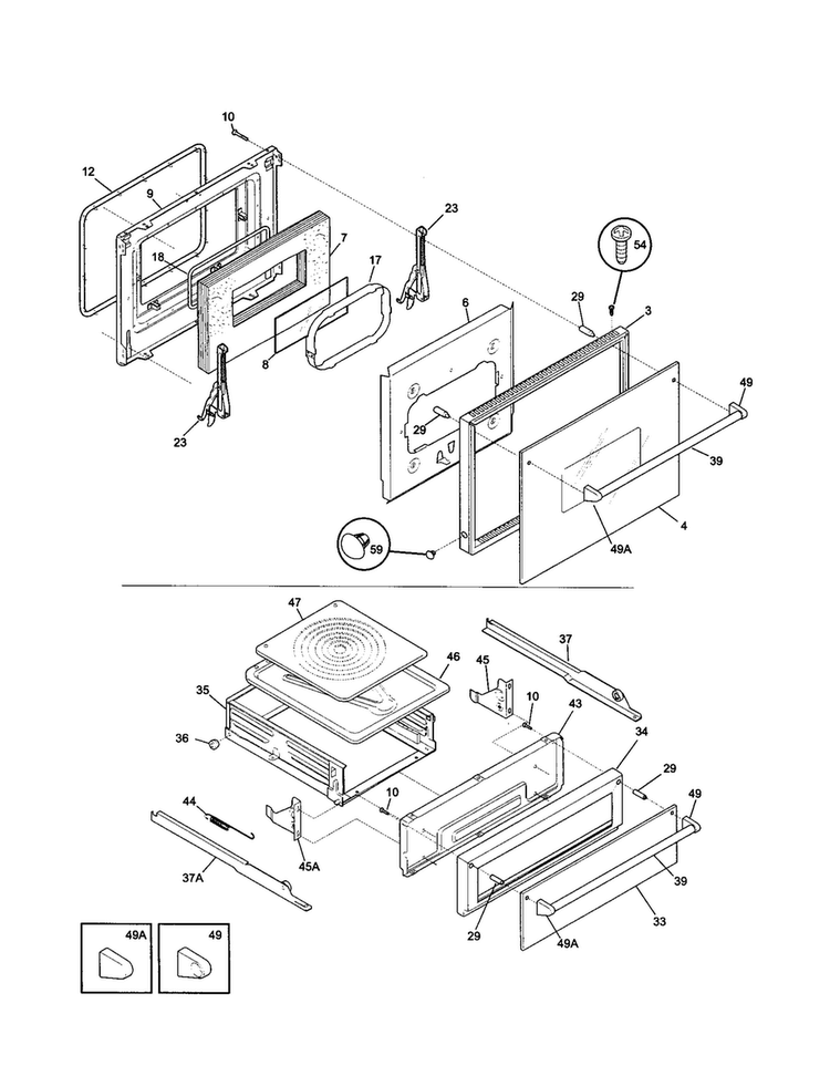 Door/drawer Diagram and Parts List for TGB500CGB1  Frigidaire Wall Oven