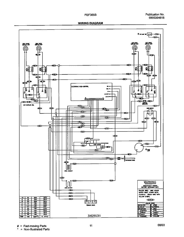 WIRING DIAGRAM Diagram and Parts List for FEF365BUD  Frigidaire Range