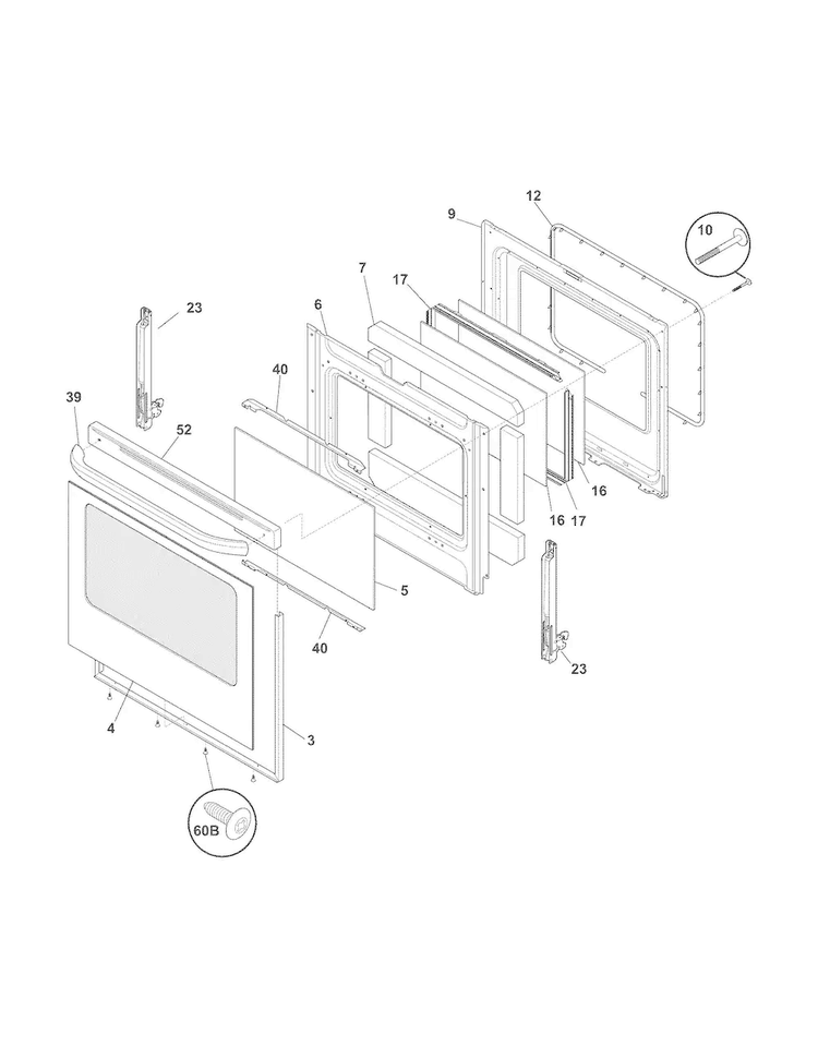 Door Diagram and Parts List for FFEF3048LSM  Frigidaire Range
