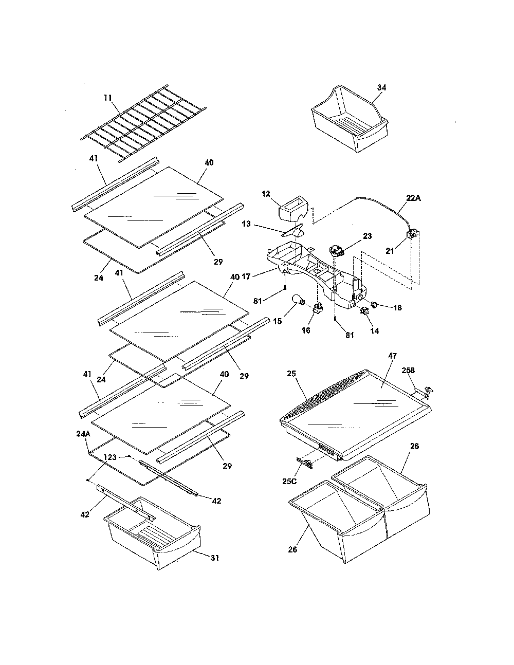 Shelves Diagram and Parts List for FFHI1817LS7  Frigidaire Refrigerator