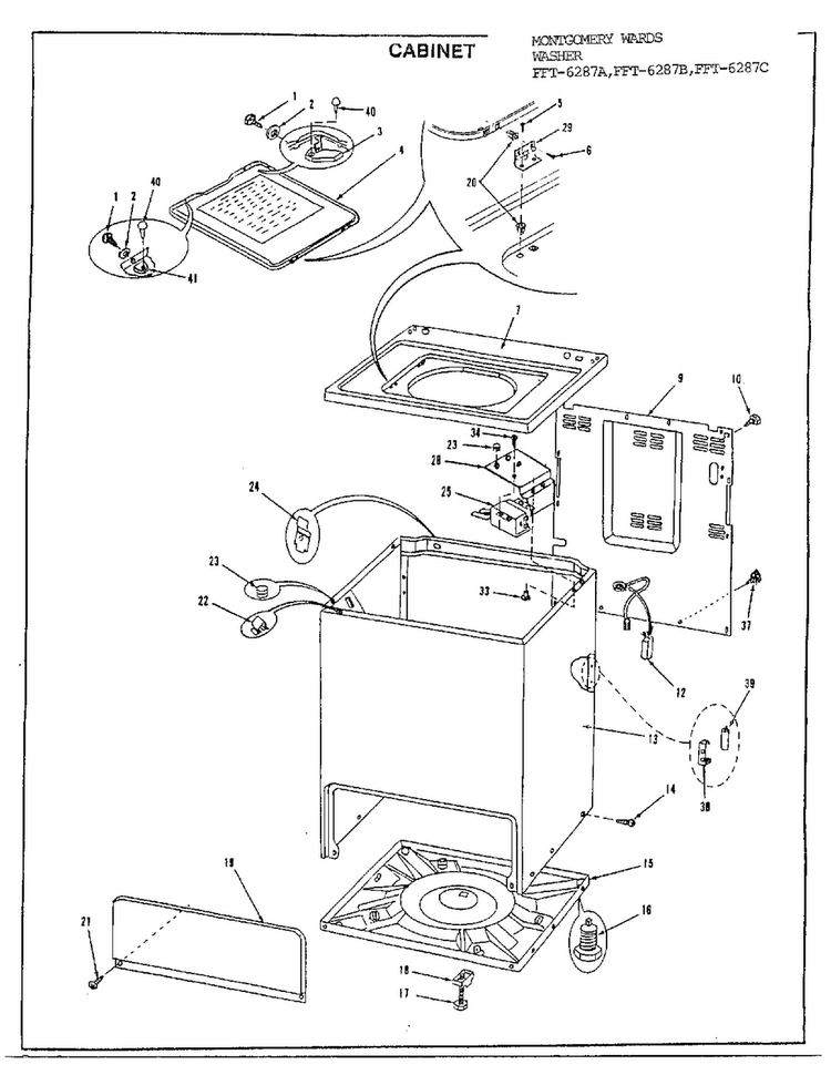 Cabinet Diagram and Parts List for 6287C  Frigidaire Washer
