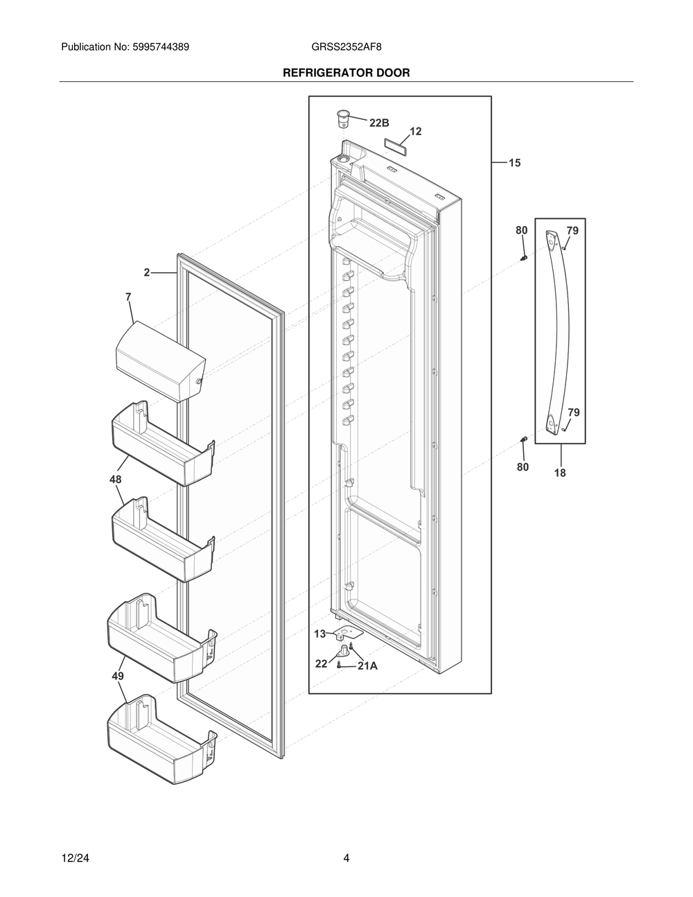 Refrigerator Door Diagram and Parts List for GRSS2352AF8  Frigidaire Refrigerator