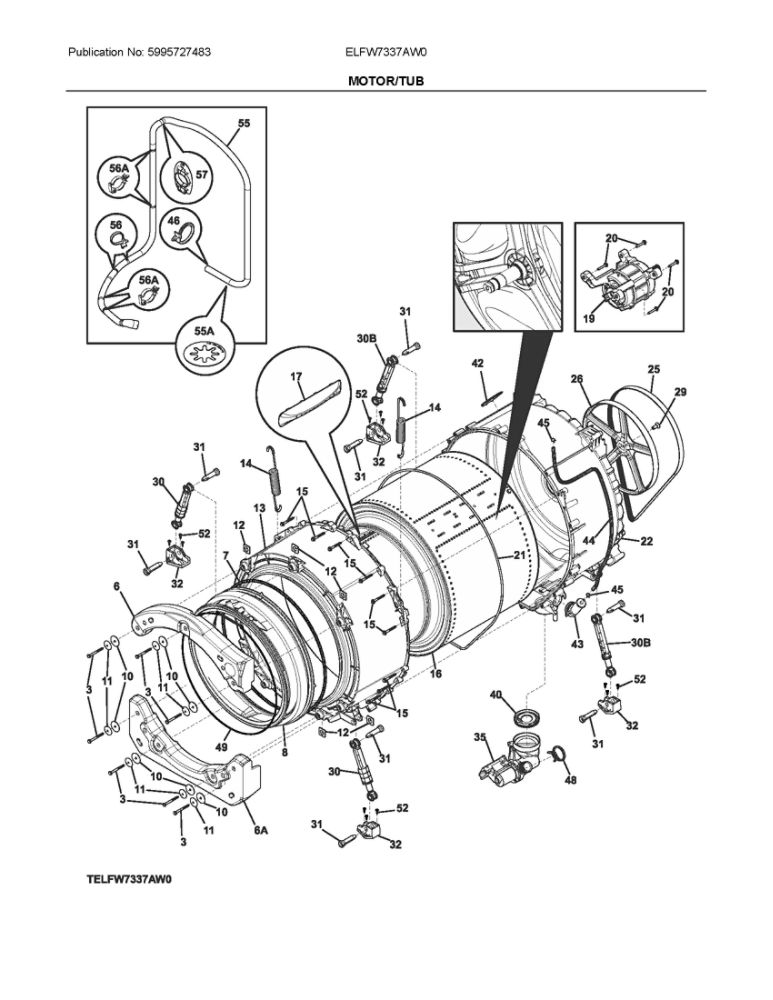 Motor/Tub Diagram and Parts List for ELFW7337AW0  Frigidaire Washer