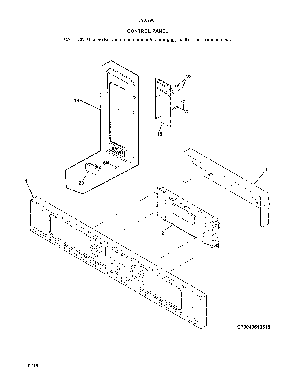 Control panel Diagram and Parts List for 79049612318  Kenmore Microwave