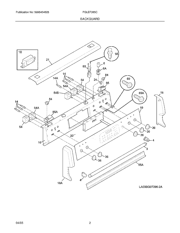 BACKGUARD Diagram and Parts List for PGLEF385CQ4  Frigidaire Range