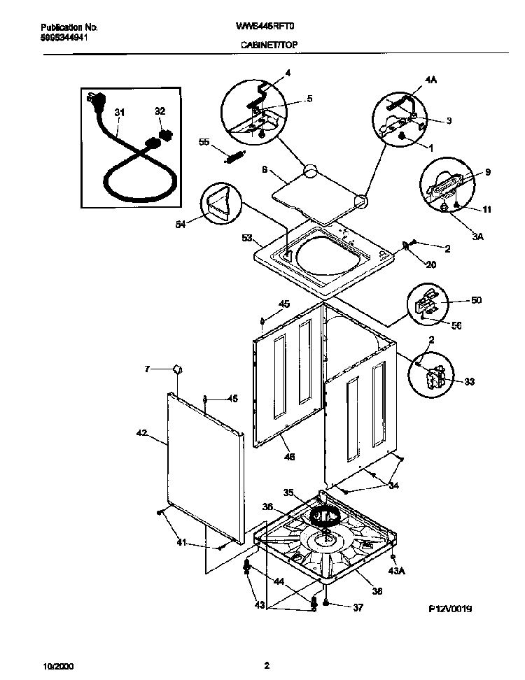 Cabinet/top Diagram and Parts List for WWS445RFT0  Westinghouse Washer