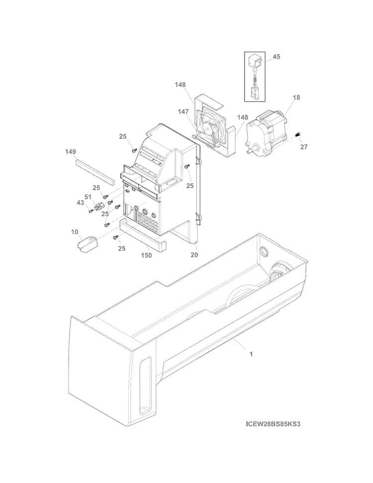 Ice Container Diagram and Parts List for FPBS2777RF0  Frigidaire Refrigerator