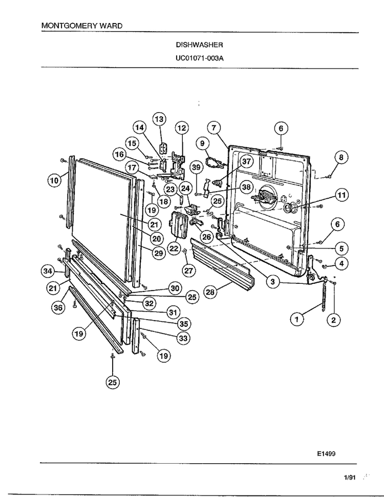 Dishwasher Page 3 Diagram and Parts List for 1071-003A  Frigidaire Dishwasher