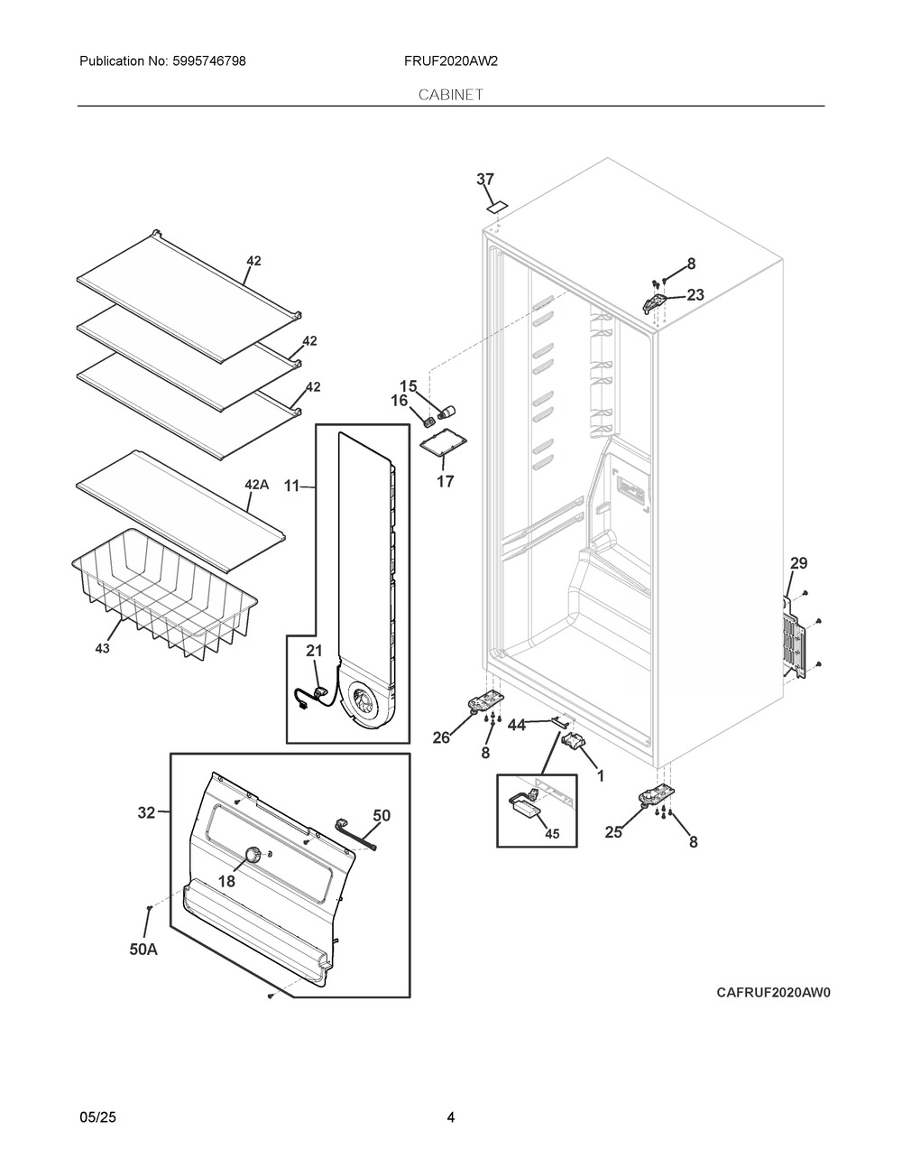 Cabinet Diagram and Parts List for FRUF2020AW2  Frigidaire Freezer