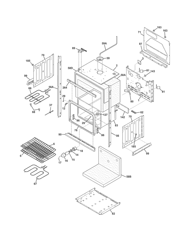 Lower Oven Diagram and Parts List for FFET3025LSB  Frigidaire Wall Oven